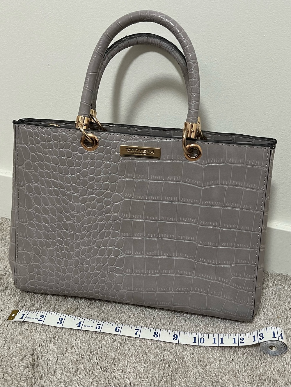 Carvela Kurt Geiger Croc-Embossed Grey Satchel with Gold Hardware
